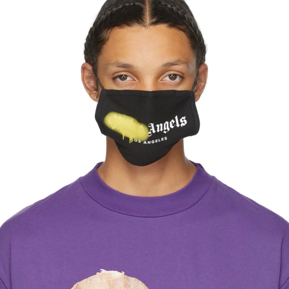 Palm Angels Black Face Mask with Yellow Accent